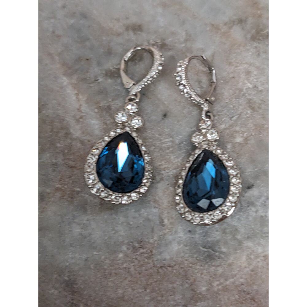 Givenchy Silver Tone Pave Crystal Drop Earring with Blue Glass Stone - Picture 4 of 10